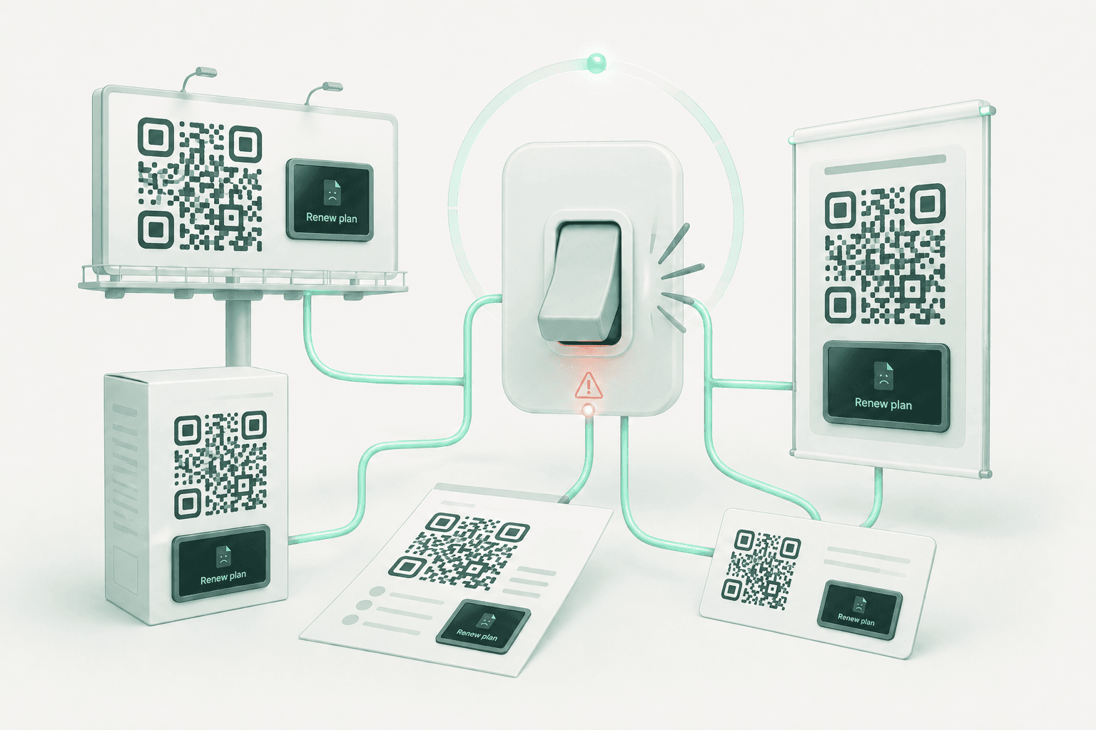 A rented QR code goes dark when payment stops, while a code with its own standalone pack keeps reaching its destination.